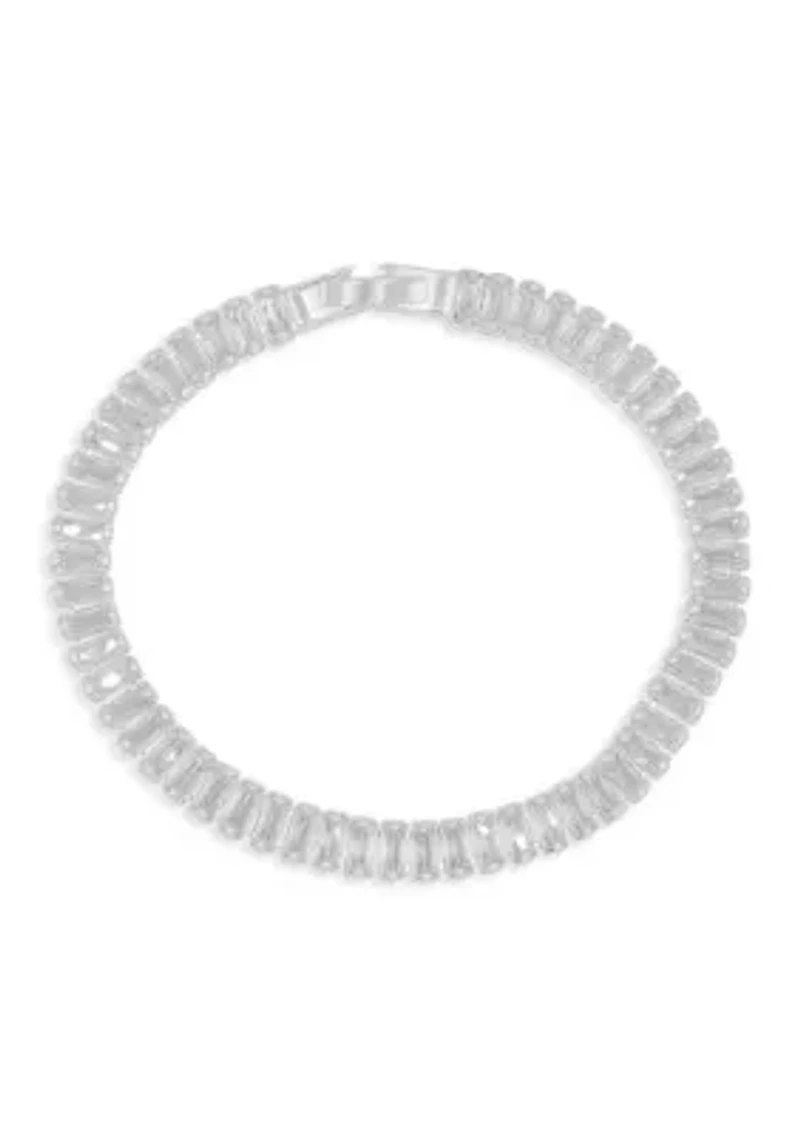 Silver Plated Baguette Cubic Zirconia Tennis Bracelet