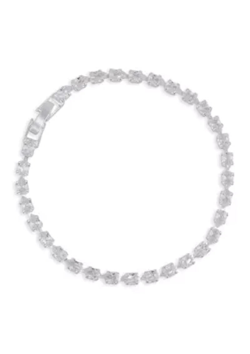 Silver Plated Oval Cubic Zirconia Tennis Bracelet