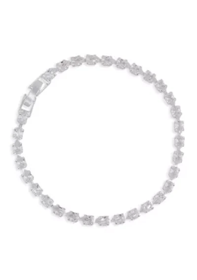 Silver Plated Oval Cubic Zirconia Tennis Bracelet