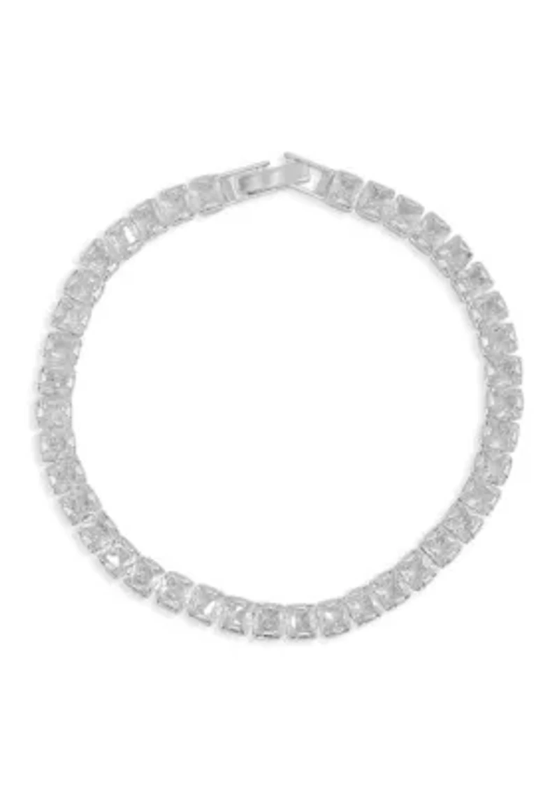Silver Plated Square Cubic Zirconia Tennis Bracelet