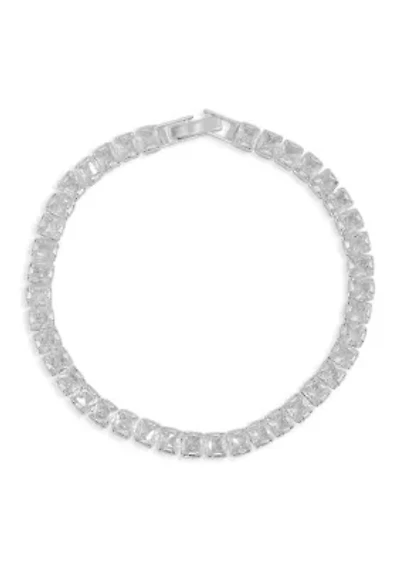 Silver Plated Square Cubic Zirconia Tennis Bracelet