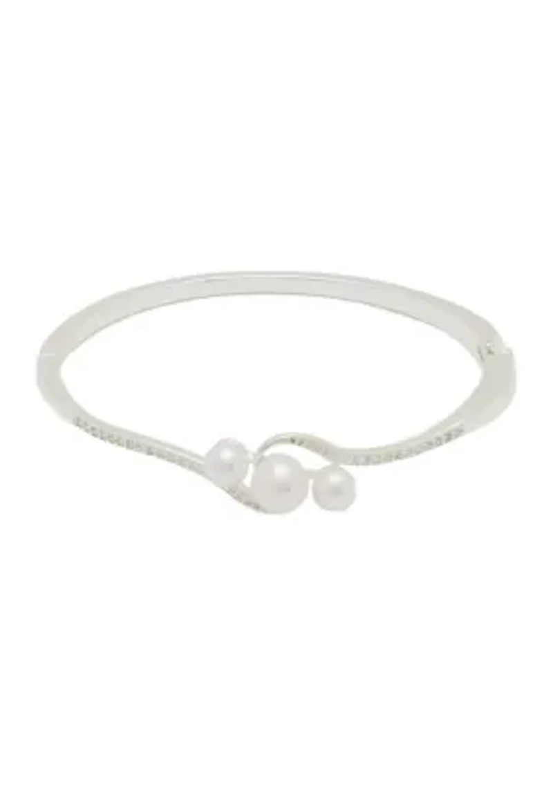 Silver Plated Triple Pearl Bangle Bracelet
