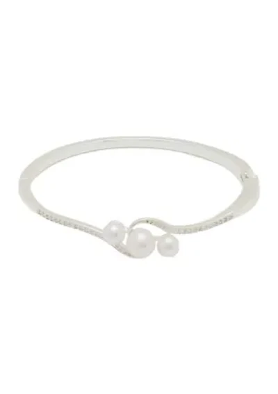 Silver Plated Triple Pearl Bangle Bracelet