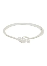 Silver Plated Triple Pearl Bangle Bracelet