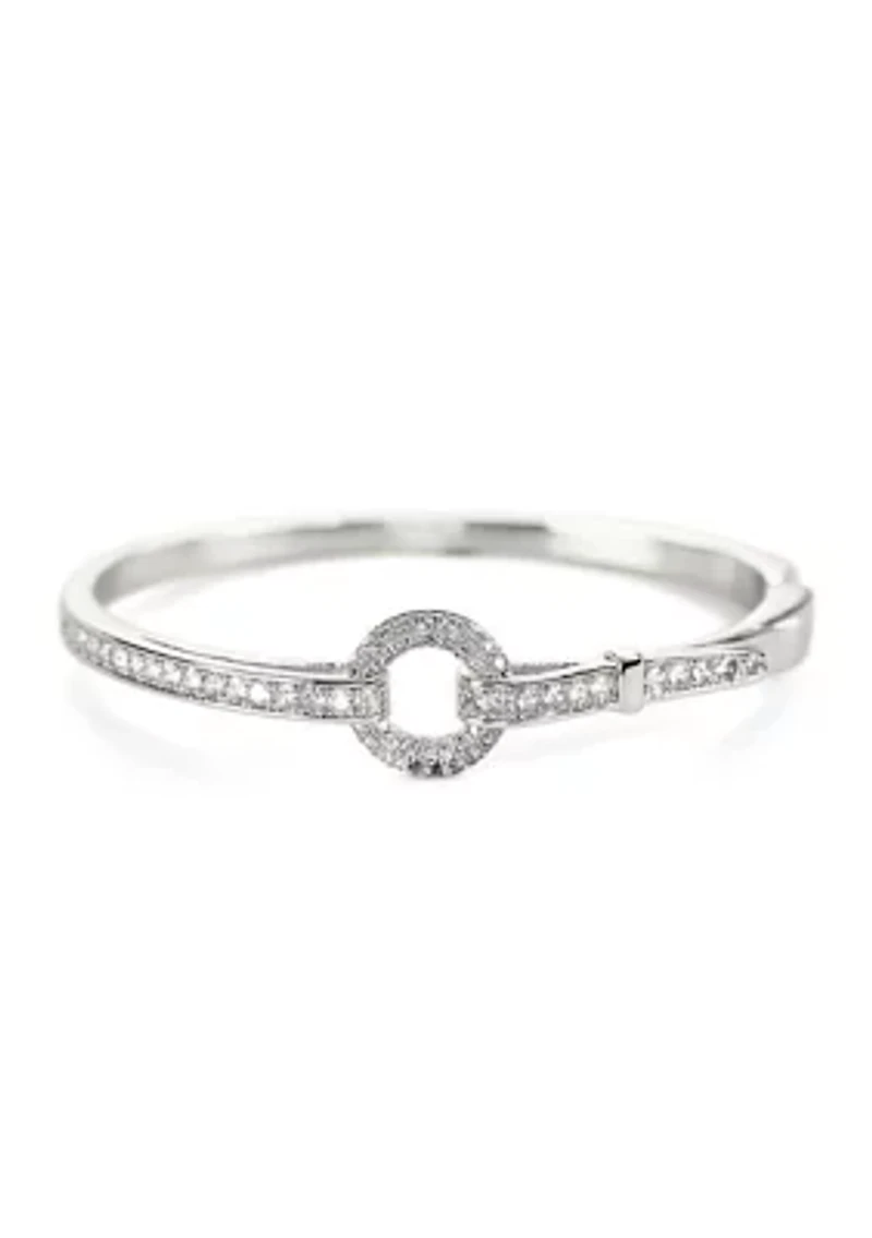 Silver Plated CZ Belt Hinged Bangle Bracelet