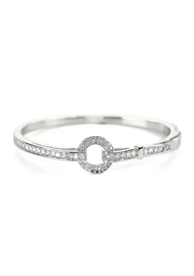 Silver Plated CZ Belt Hinged Bangle Bracelet