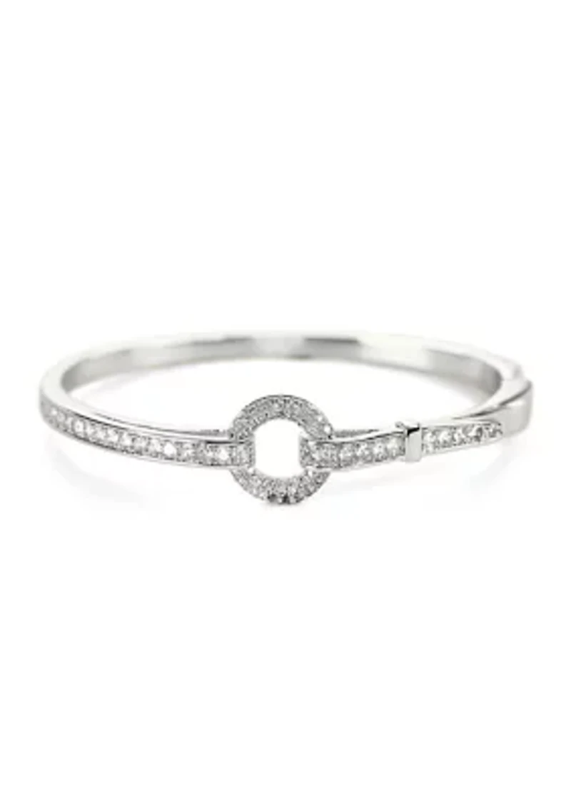Silver Plated CZ Belt Hinged Bangle Bracelet