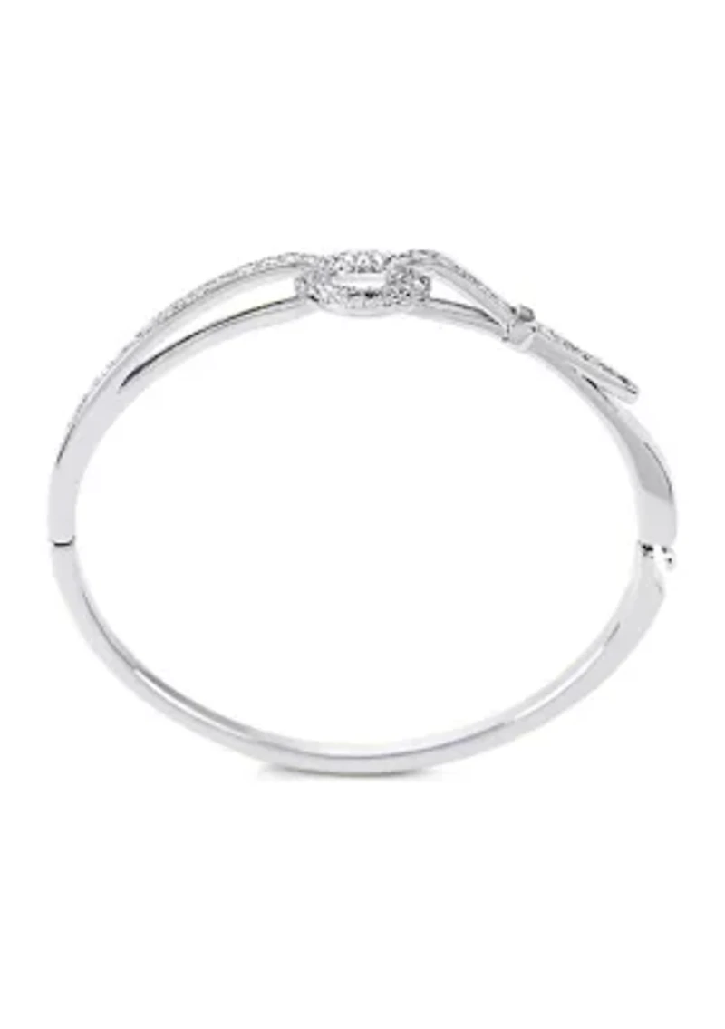 Silver Plated CZ Belt Hinged Bangle Bracelet