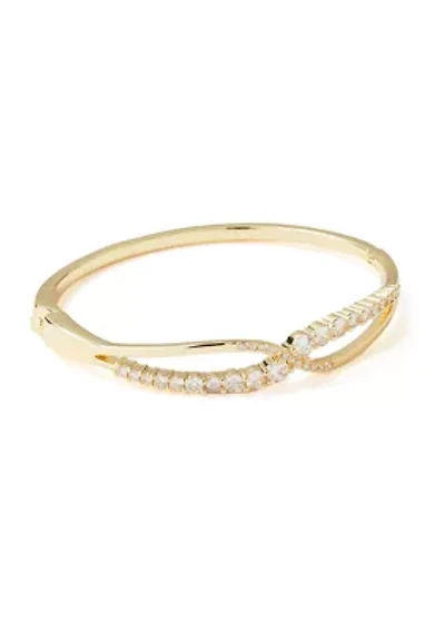 Gold Plated Cubic Zirconia Crisscross Bangle Bracelet