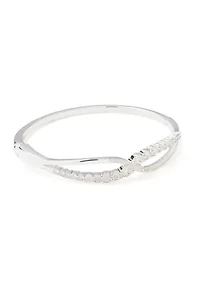 Silver Plated Crisscross Cubic Zirconia Bangle Bracelet