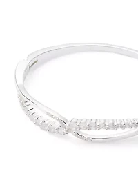 Silver Plated Crisscross Cubic Zirconia Bangle Bracelet