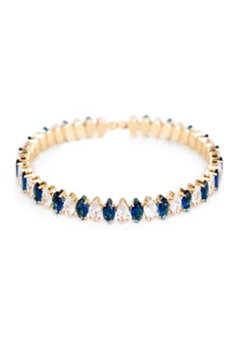Lab Grown Gold Plated Blue and Clear CZ Flex Bangle Bracelet