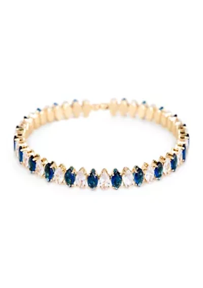 Lab Grown Gold Plated Blue and Clear CZ Flex Bangle Bracelet
