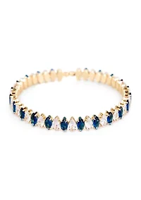 Lab Grown Gold Plated Blue and Clear CZ Flex Bangle Bracelet