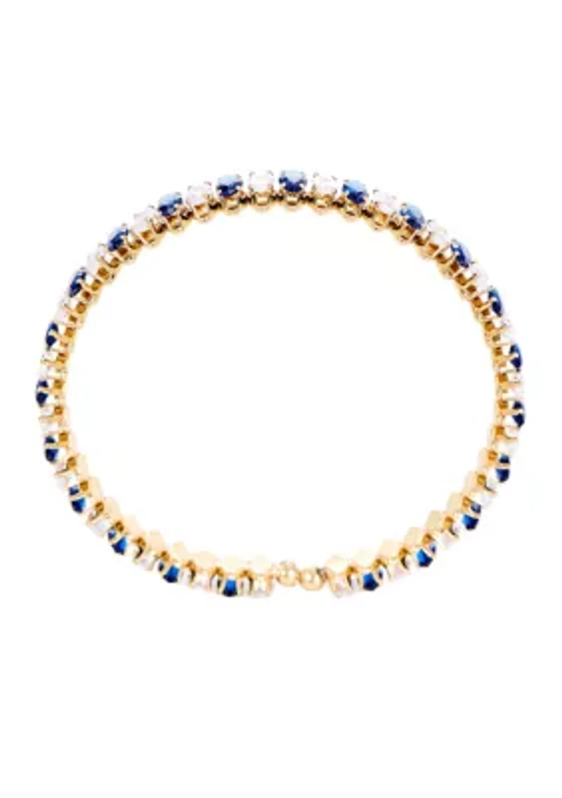 Lab Grown Gold Plated Blue and Clear CZ Flex Bangle Bracelet