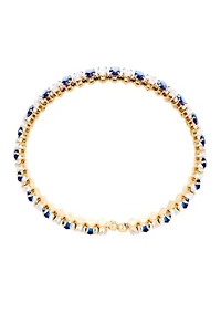 Lab Grown Gold Plated Blue and Clear CZ Flex Bangle Bracelet