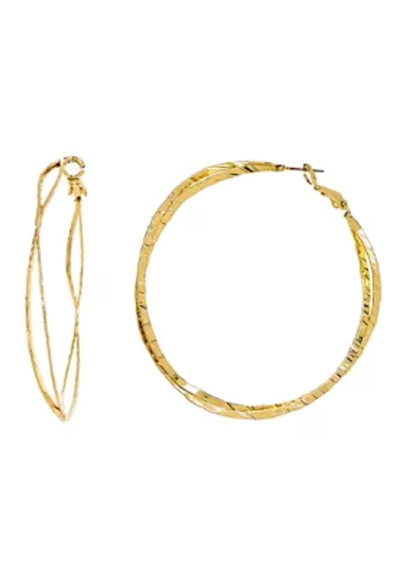 Gold Tone Bypass Hoop Earrings