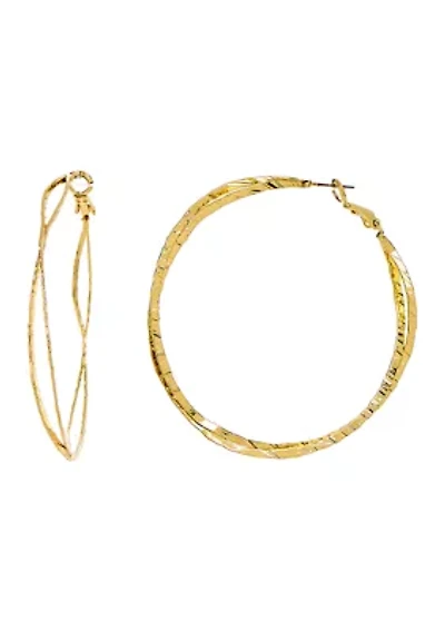 Gold Tone Bypass Hoop Earrings