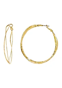 Gold Tone Bypass Hoop Earrings