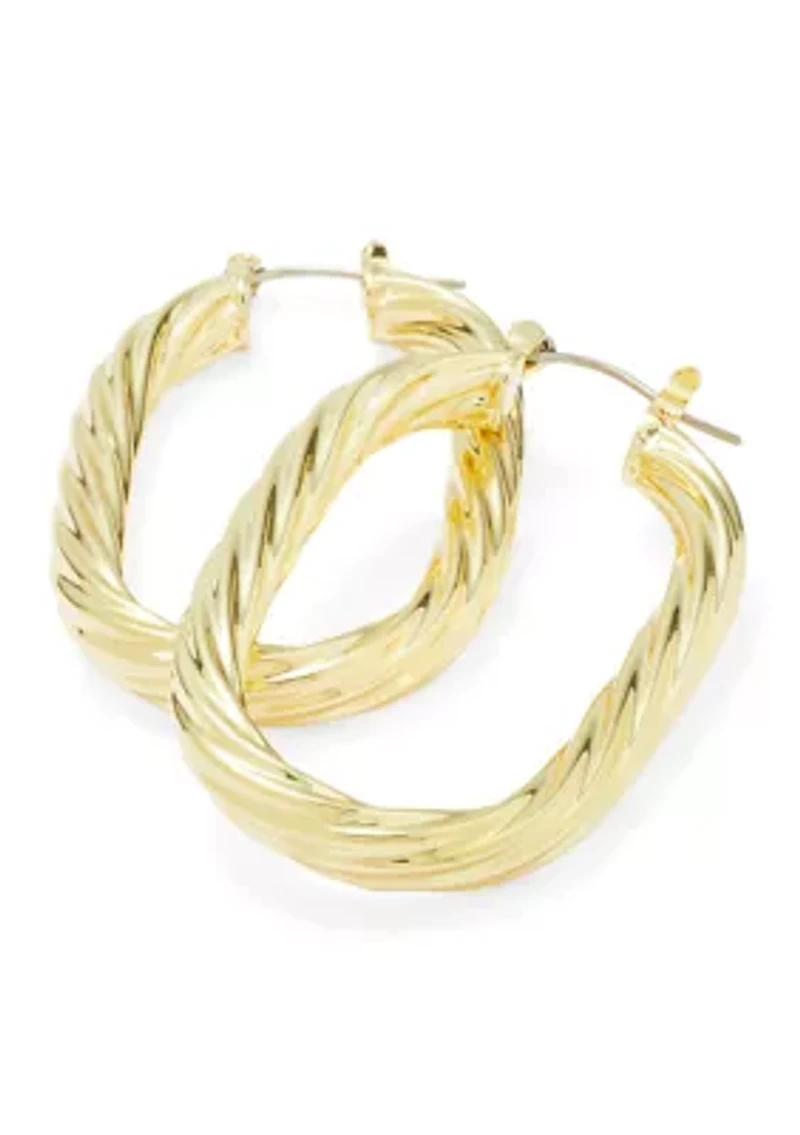 Fine Gold Large Twisted Oval Hoop Earrings