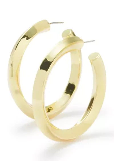 Fine Gold Large Knife Edge Hoop Earrings