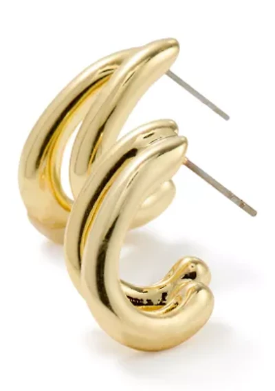 Lab Grown Fine Gold Played Double Huggie Earrings