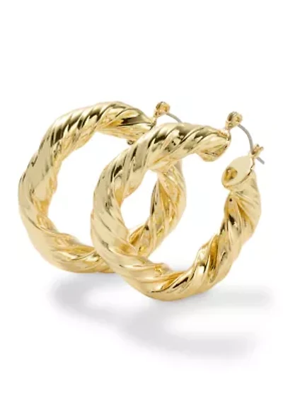 Lab Grown Gold Plated Chunky Twist Hoop Earrings