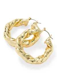 Lab Grown Gold Plated Chunky Twist Hoop Earrings