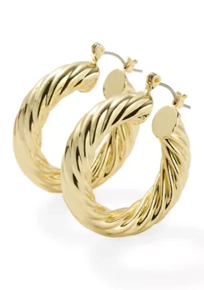 Lab Grown Gold Plated Classic Twisted Hoop Earrings