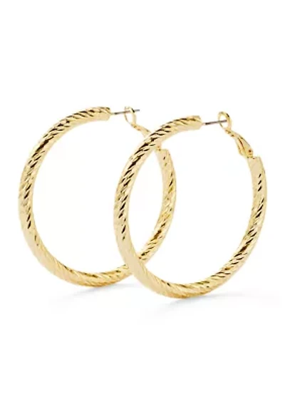 Fine Plated Textured Twisted Hoop Earrings