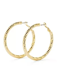 Fine Plated Textured Twisted Hoop Earrings