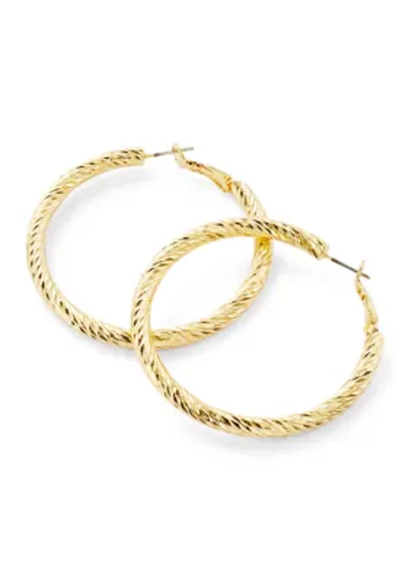 Fine Plated Textured Twisted Hoop Earrings