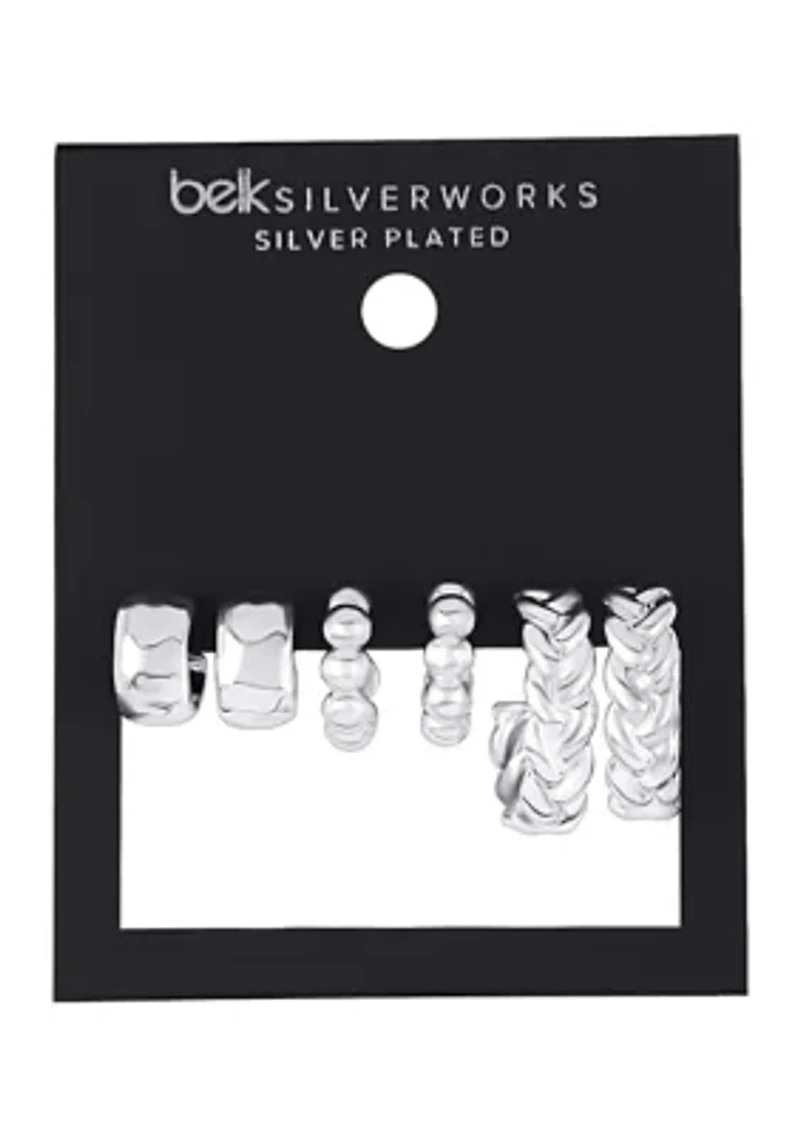 Silver Plated 3 Piece Hoop Earring Set