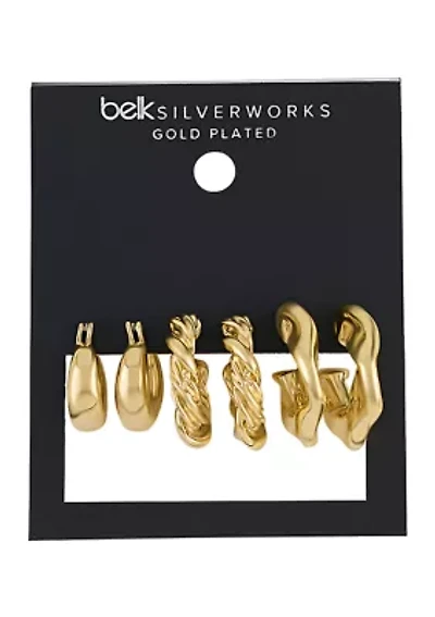 Gold Plated 3 Piece Hoop Earring Set