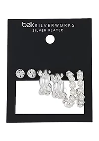 Silver Plated 3 Piece Hoop and Stud Earring Set