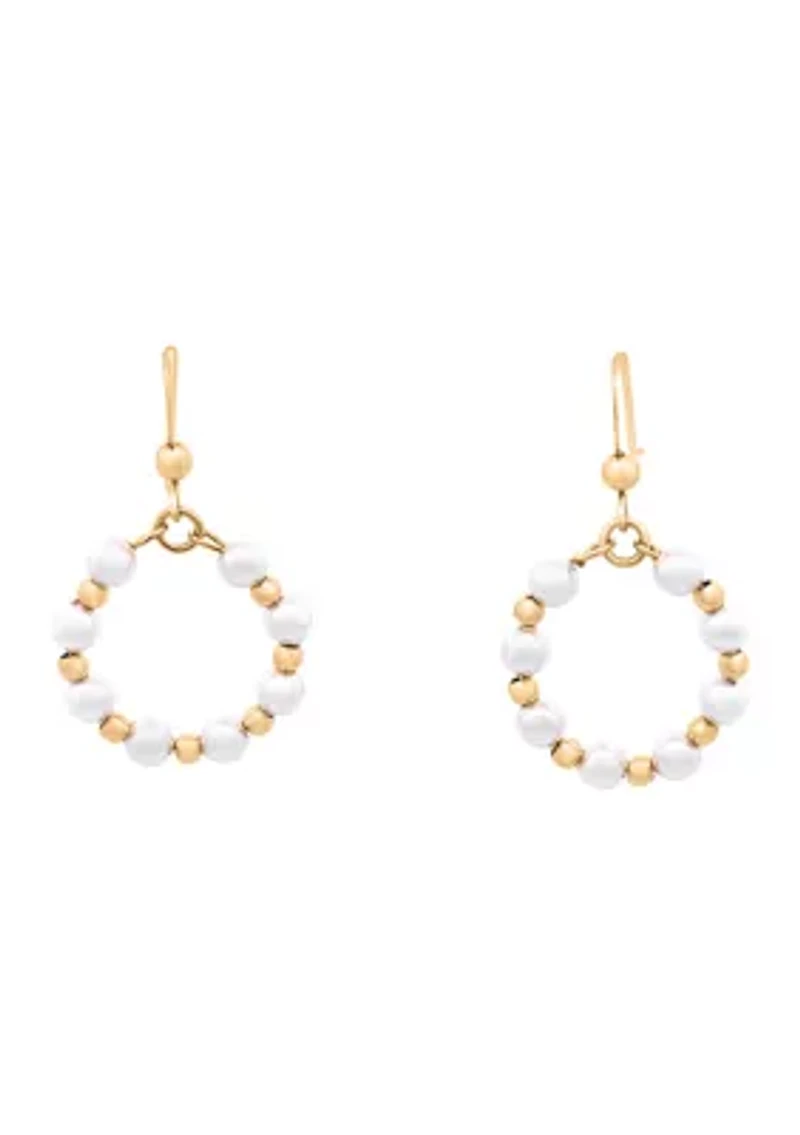 Gold Over Sterling Silver Pearl and Bead Circle Drop Earrings