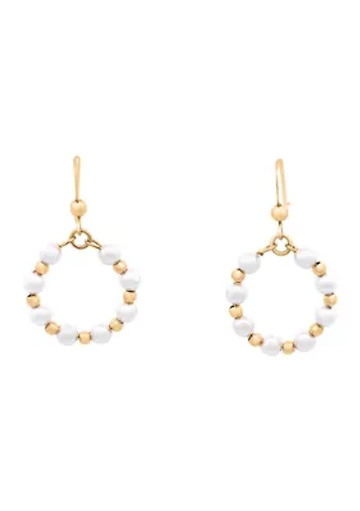 Gold Over Sterling Silver Pearl and Bead Circle Drop Earrings