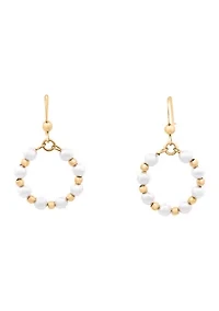 Gold Over Sterling Silver Pearl and Bead Circle Drop Earrings