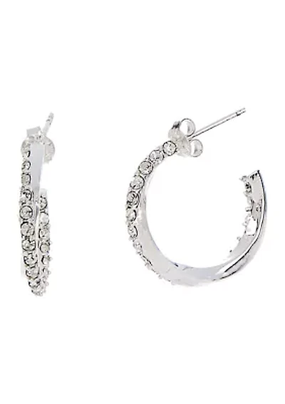Lab Grown Sterling Silver Cubic Zirconia Twist Hoop Earrings 