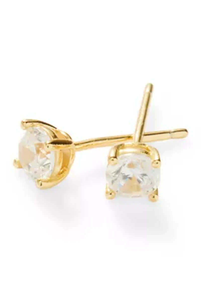 Lab Grown Gold Over Silver Cubic Zirconia Stud Earrings