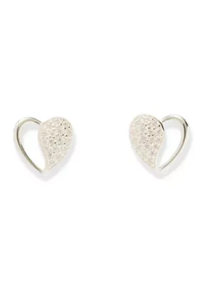 Lab Grown Half Heart Cubic Zirconia Sterling Silver Stud Earrings