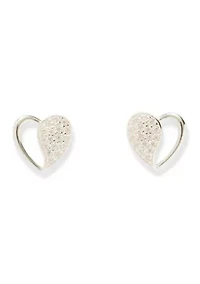 Lab Grown Half Heart Cubic Zirconia Sterling Silver Stud Earrings