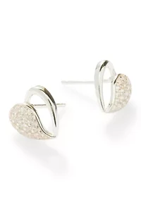 Lab Grown Half Heart Cubic Zirconia Sterling Silver Stud Earrings