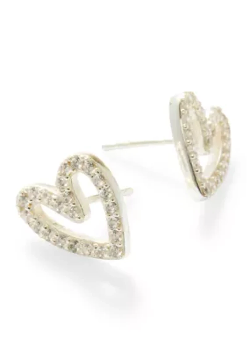 Lab Grown Heart Cubic Zirconia Sterling Silver Stud Earrings