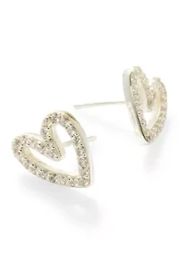 Lab Grown Heart Cubic Zirconia Sterling Silver Stud Earrings