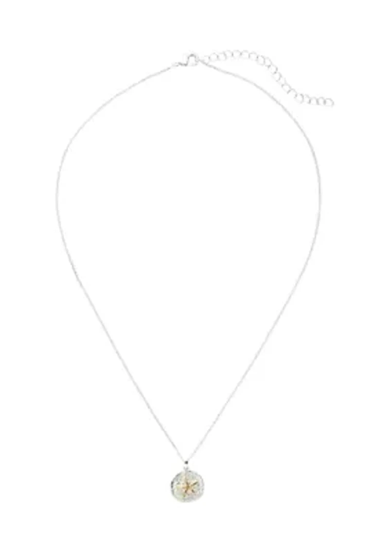 Two Tone Sand Dollar Necklace and Drop Earrings Set