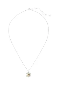 Two Tone Sand Dollar Necklace and Drop Earrings Set