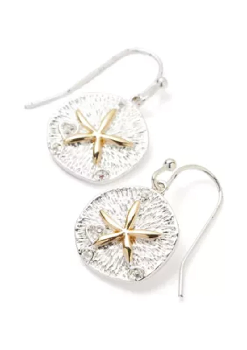 Two Tone Sand Dollar Necklace and Drop Earrings Set