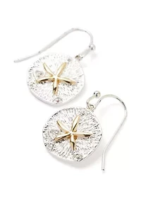 Two Tone Sand Dollar Necklace and Drop Earrings Set