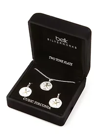 Two Tone Sand Dollar Necklace and Drop Earrings Set